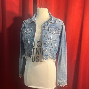 Zara Distressed Cropped Denim Jacket